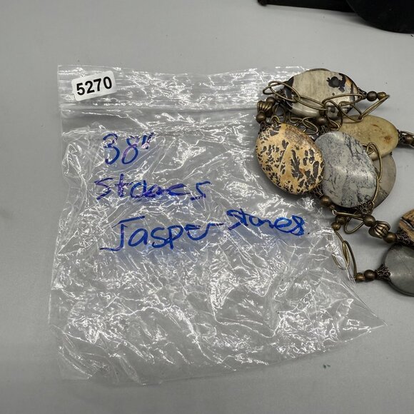 Vintage Necklace Jasper Stones Long Chain Boho Gold Tone 38 inches - Picture 6 of 6